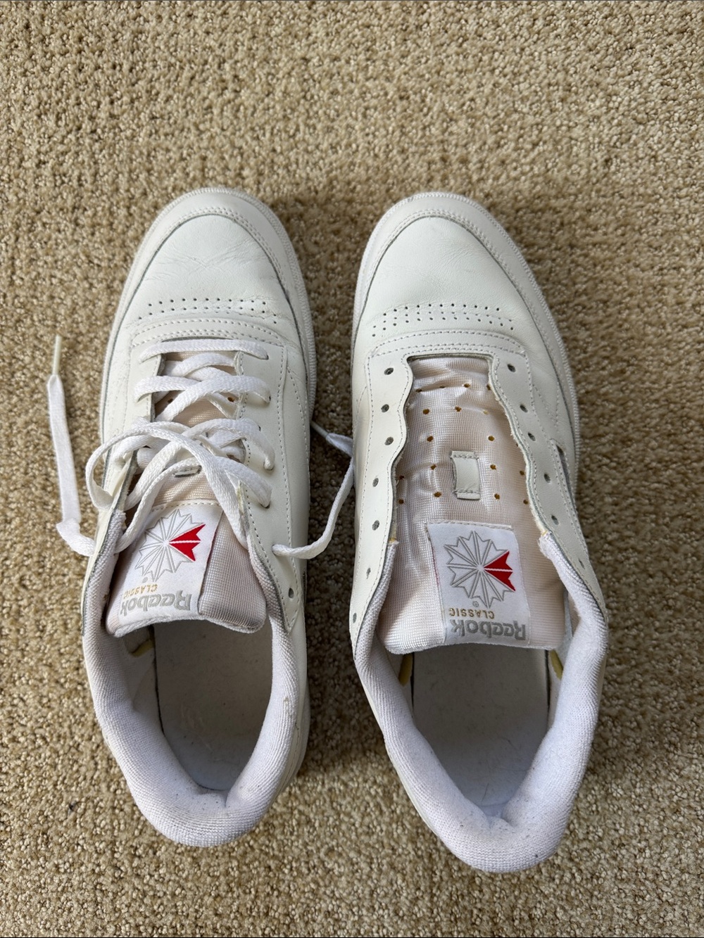 Reebok White Leather Classic Sneakers with Red Logo